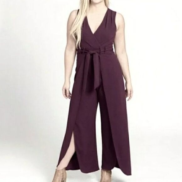 NWT Shelby&Palmer Split Flare Leg Jumpsuit Hot Fudge Color Size 16 - Picture 1 of 9